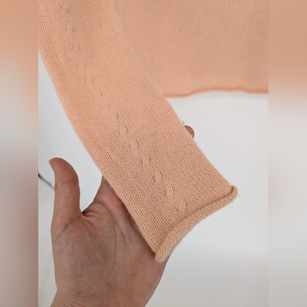 Calypso St. Barth 100% Cashmere Sweater Peach V-Neck Cable-Knit Sleeves Size S - Picture 13 of 15